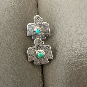 Old Treasure Screwback Silver and Turquoise Bird  Earrings